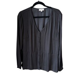 LOFT Black/Navy V-Neck Blouse